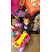 Little girl examining her holiday gifts