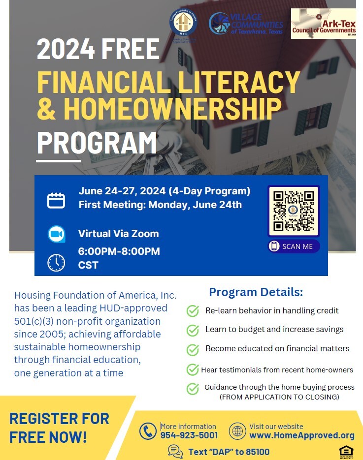 2024 Free Financial Literacy Program Flyer. All information on this flyer is listed above.