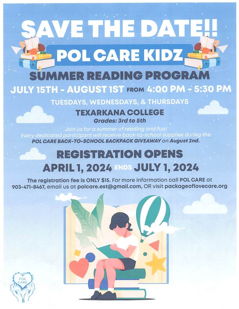 POL Care Kidz Summer Reading Program flyer. All information on this flyer is listed above.